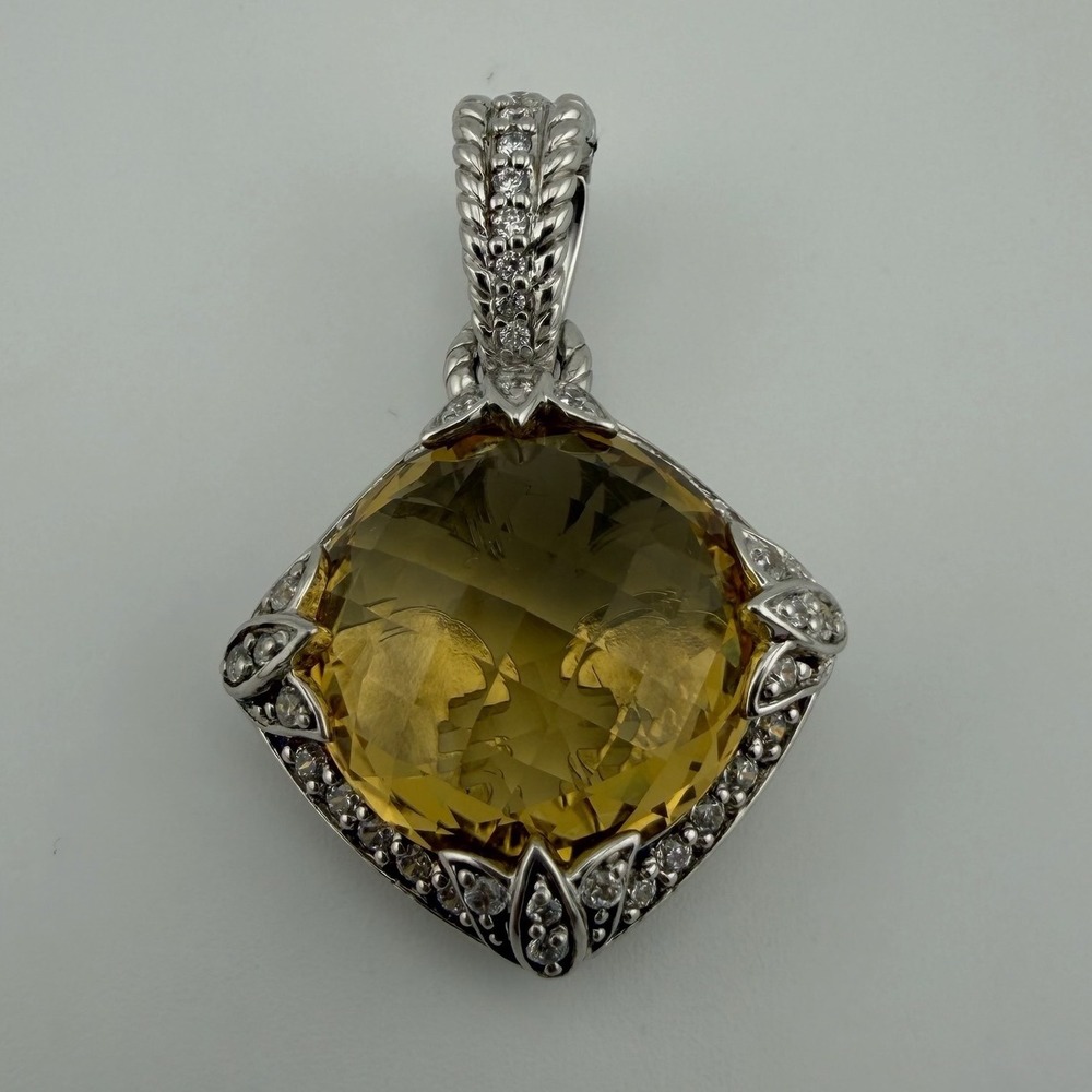 Judith Ripka Sterling Silver Citrine CZ Enhancer Pendant Yellow 925 Large